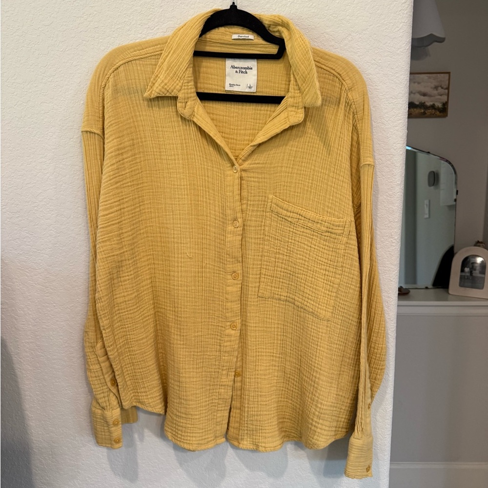 Abercrombie & Fitch Mustard Gauze Button-Up Shirt